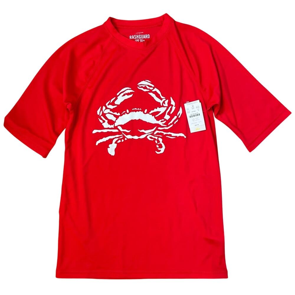 Crewcuts Rash Guard Swim Shirt Boys XL Red White Crab Graphic Short Sleeve NWT